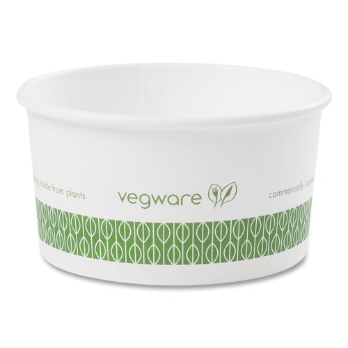 Food Containers & Lids | Vegware SC-06G 3.5 in. x 1.7 in. 6 oz. Compostable Paper Soup Containers - Green/White (1000/Carton) image number 0
