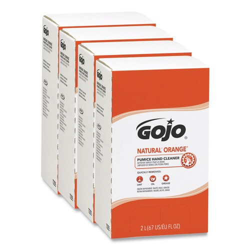 Soap Refills | GOJO Industries 7255-04 2000 mL NATURAL ORANGE Pumice Hand Cleaner Refill - Citrus Scent (4/Carton) image number 0