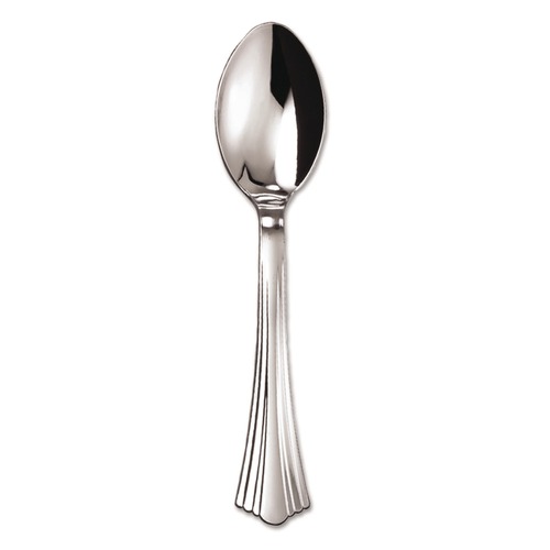 Disposable Spoons | WNA WNA 620155 6 1/4 in. Reflections Design Heavyweight Plastic Spoons - Silver (600/Carton) image number 0