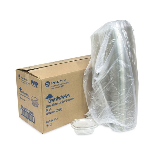 Food Containers & Lids | Pactiv Corp. 0CA910120000 EarthChoice 4.92 in. x 5.87 in. x 1.89 in. 12 oz. Recycled PET Hinged Plastic Container - Clear (200/Carton) image number 0