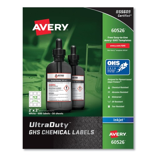Perforated Roll & Hand Towels | Avery 60526 UltraDuty 2 in. x 2 in. GHS Chemical Waterproof and UV Resistant Labels - White (600/Pack) image number 0